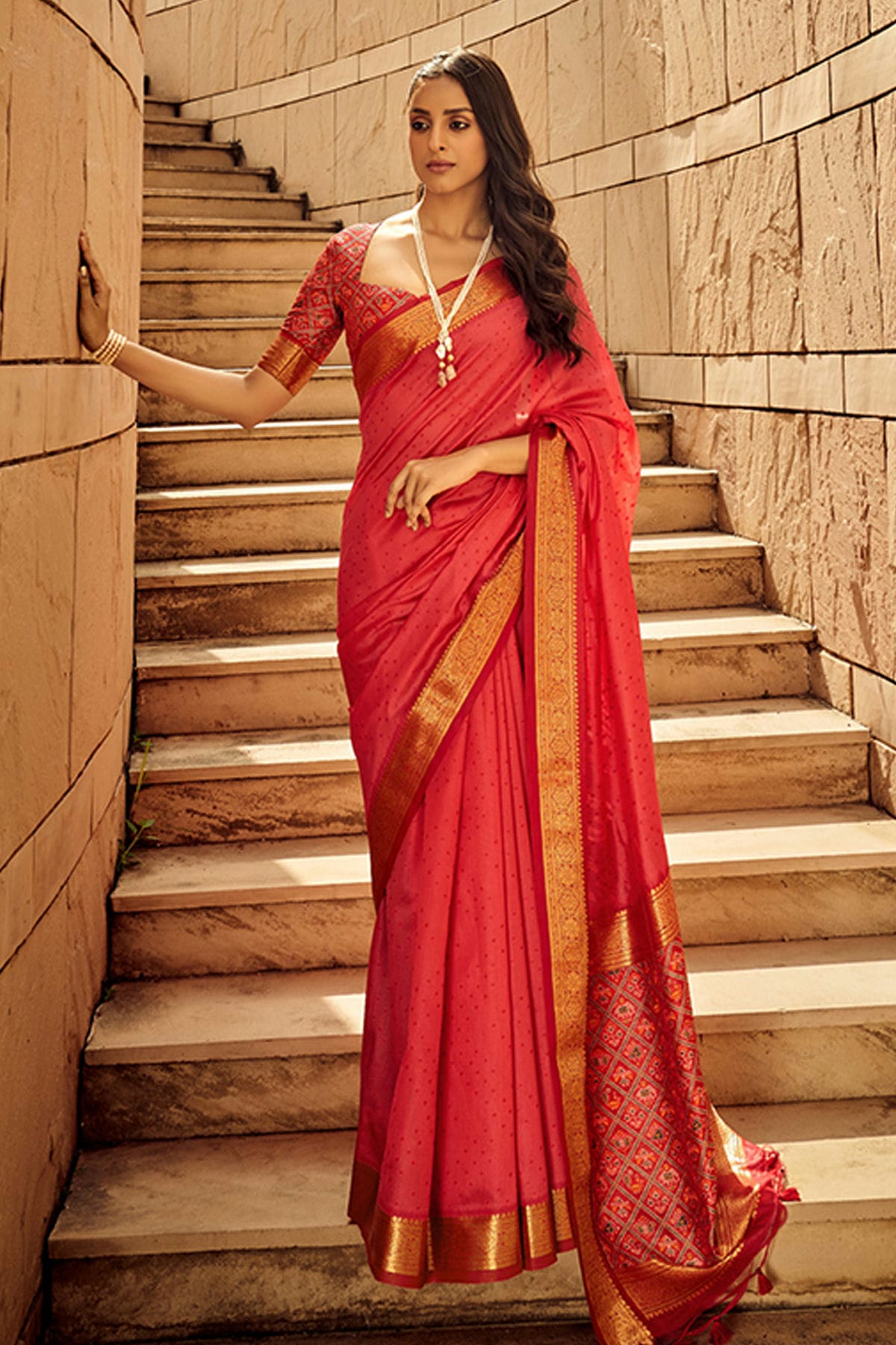 Peach Colour Handloom Silk Saree