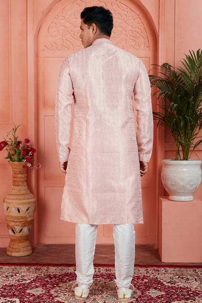 Peach Colour Jacquard Silk Brocade Kurta Pajama VSKP1230228