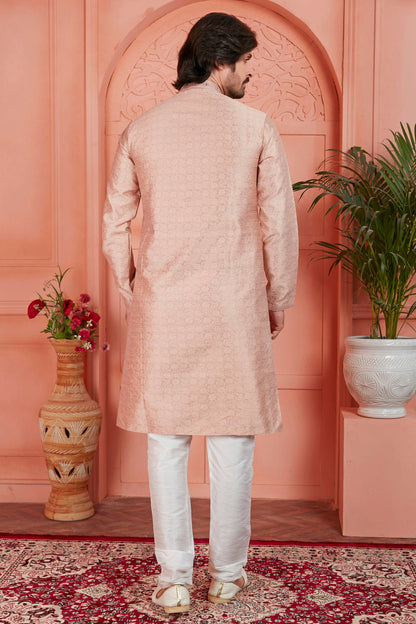 Peach Colour Jacquard Silk Brocade Kurta Pajama VSKP1230231