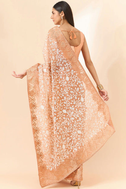 Peach Colour Organza Saree