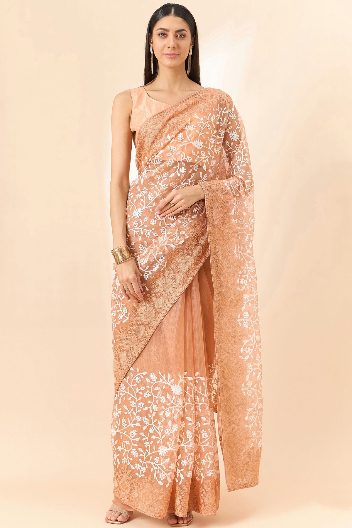 Peach Colour Organza Saree