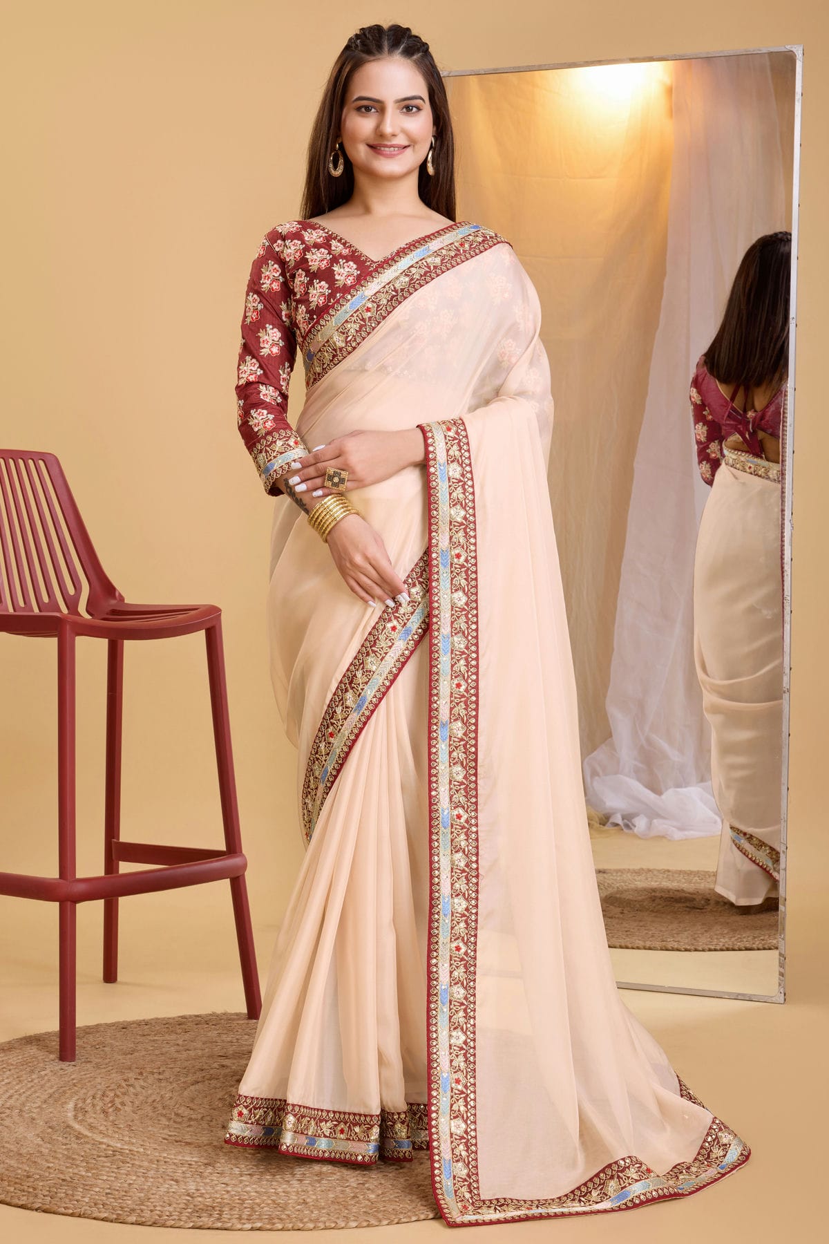 Peach Colour Organza Saree