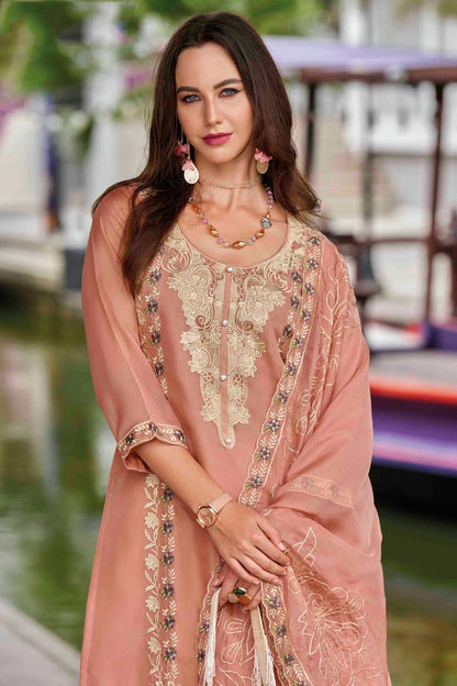 Peach Colour Organza Stitched Pakistani Suit VSSS1140761