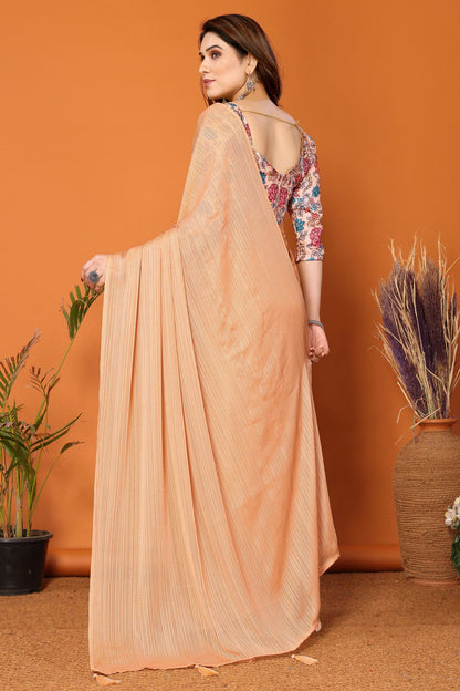 Peach Colour Polyester Printed Saree