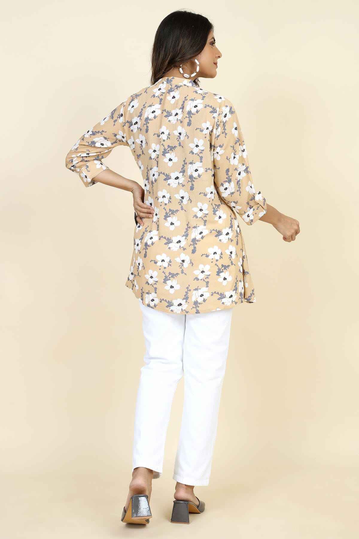 Peach Colour Rayon Printed Work Readymade Top