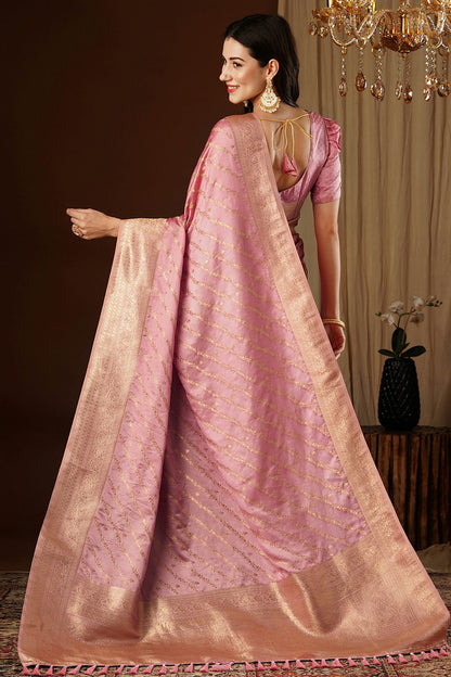 Peach Colour Satin Silk Traditional Saree