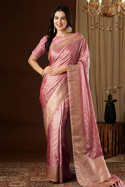 Peach Colour Satin Silk Traditional Saree