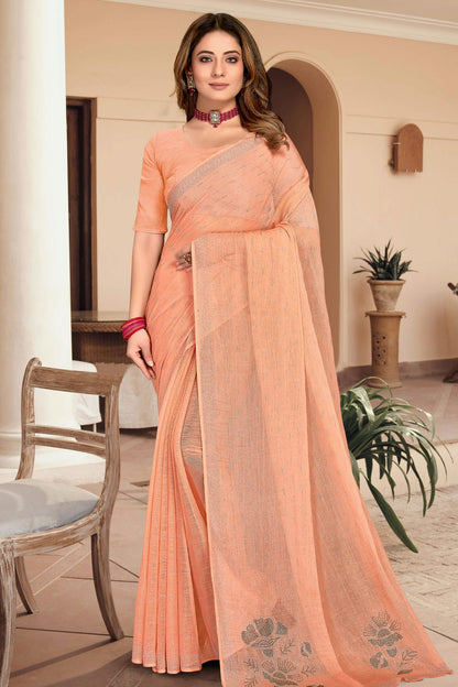 Peach Colour Silk Designer Saree