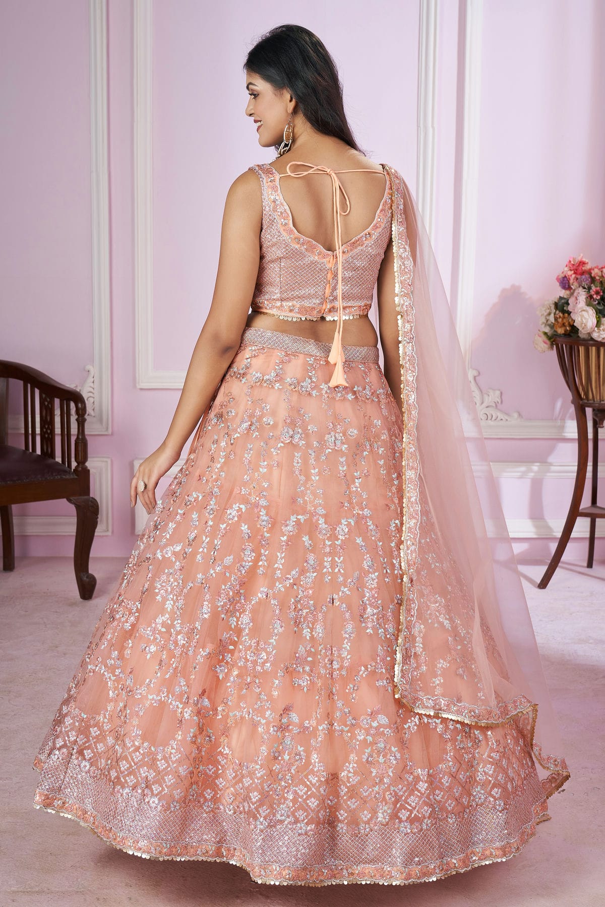 Peach Colour Soft Net Lehenga Choli