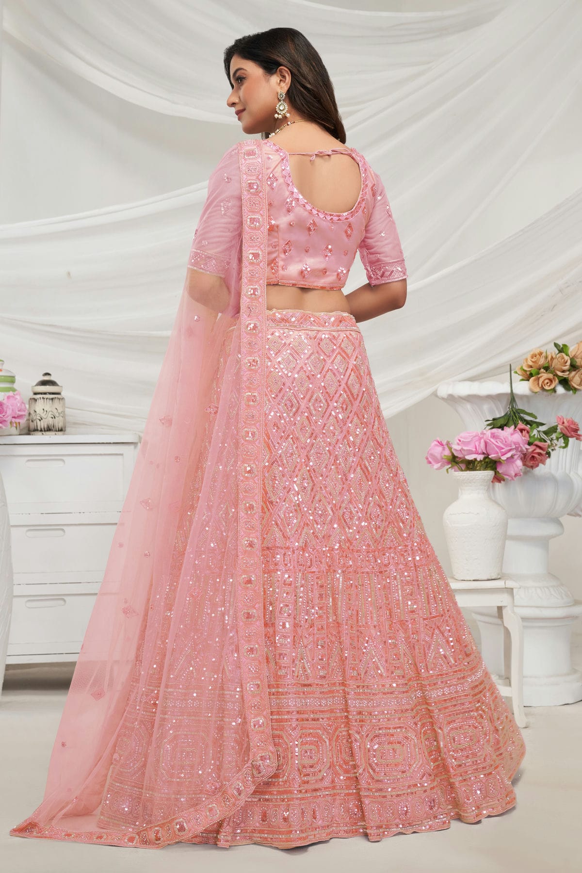 Peach Colour Soft Net Lehenga Choli