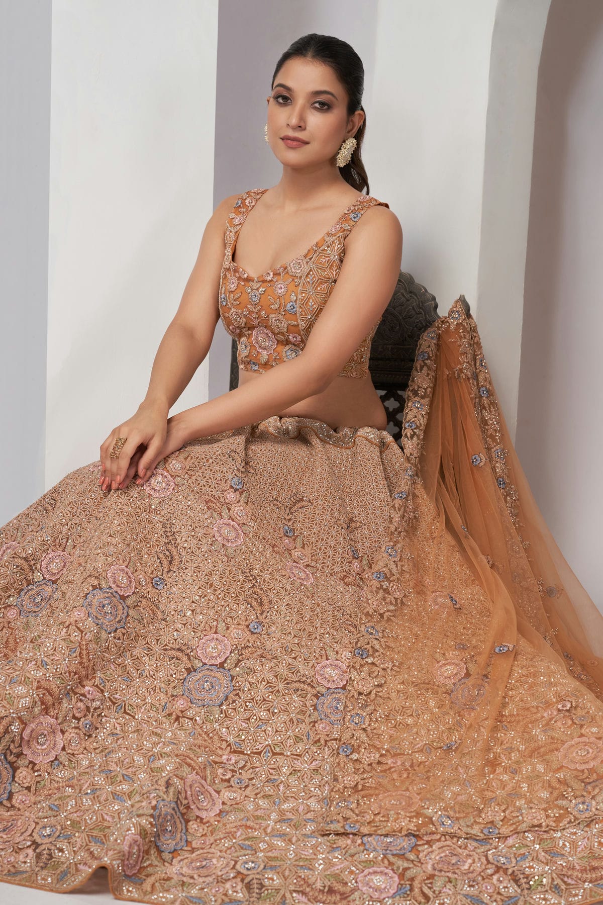 Peach Colour Soft Net Lehenga Choli