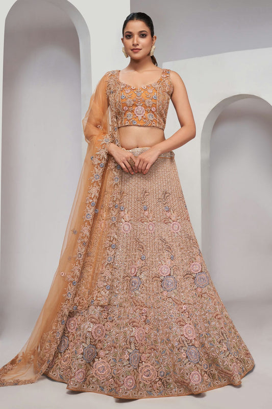 Peach Colour Soft Net Lehenga Choli