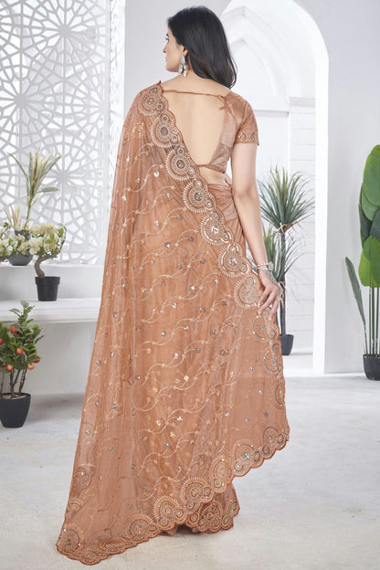 Peach Colour Tissue Net Designer Saree VSSD1112585