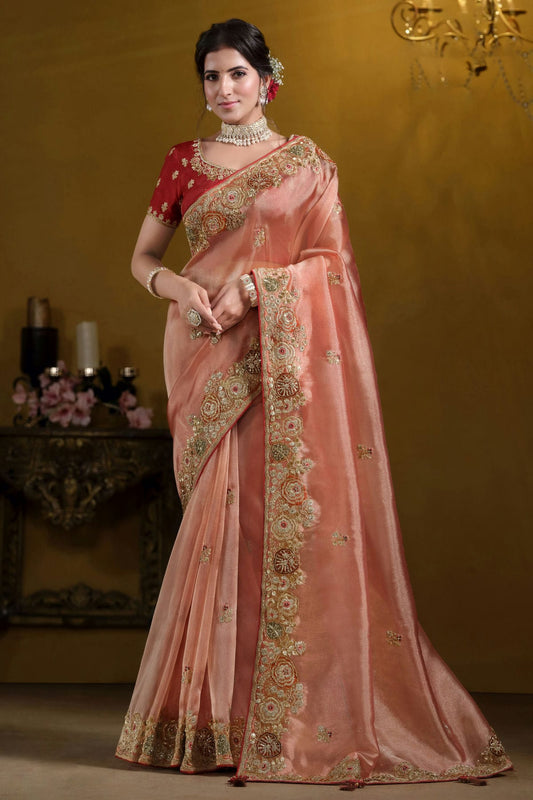 Peach-Colour-Twill-Tissue-Designer-Saree-VSSD1112600