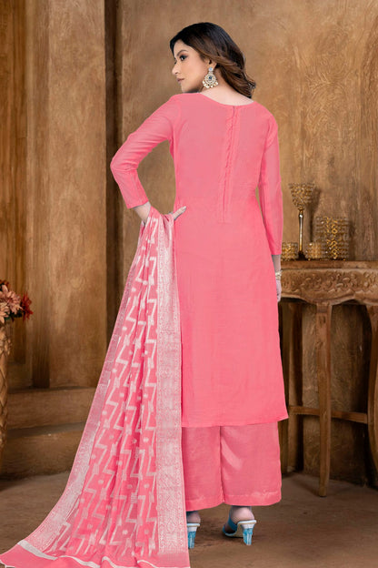 Peach Colour Unstitched Banarasi Jacquard Palazoo Pant Suit