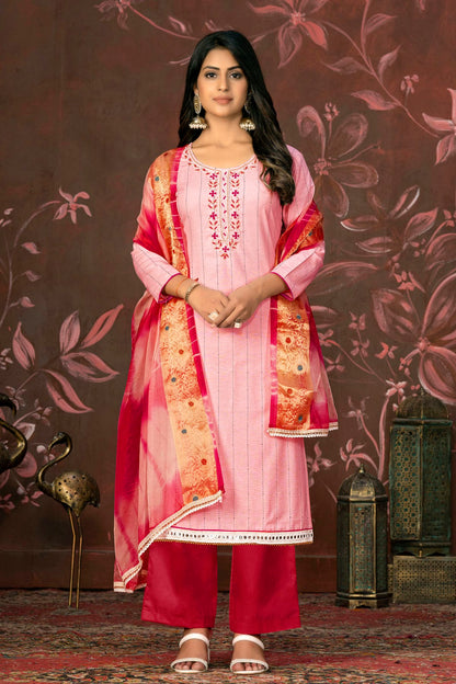 Peach Colour Unstitched Cambric Cotton Plazzo Pant Suit