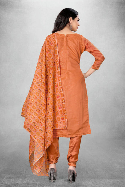 Peach Colour Unstitched Chanderi Churidar Suit