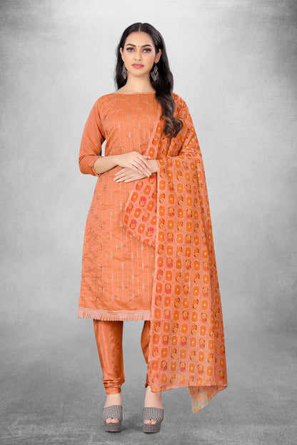 Peach Colour Unstitched Chanderi Churidar Suit