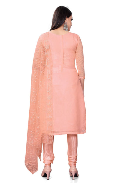 Peach Colour Unstitched Chanderi Cotton Churidar Suit