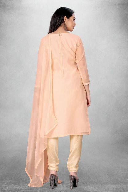 Peach Colour Unstitched Chanderi Cotton Churidar Suit