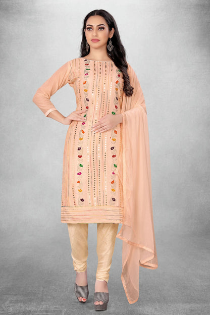 Peach Colour Unstitched Chanderi Cotton Churidar Suit