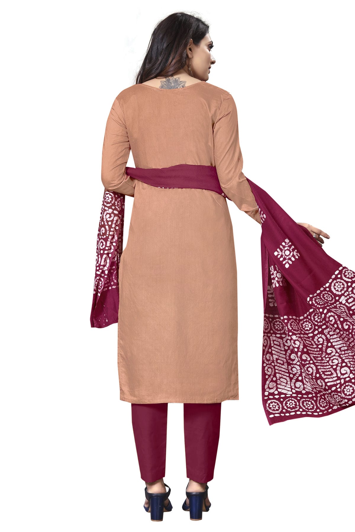 Peach Colour Unstitched Cotton Straight Suit