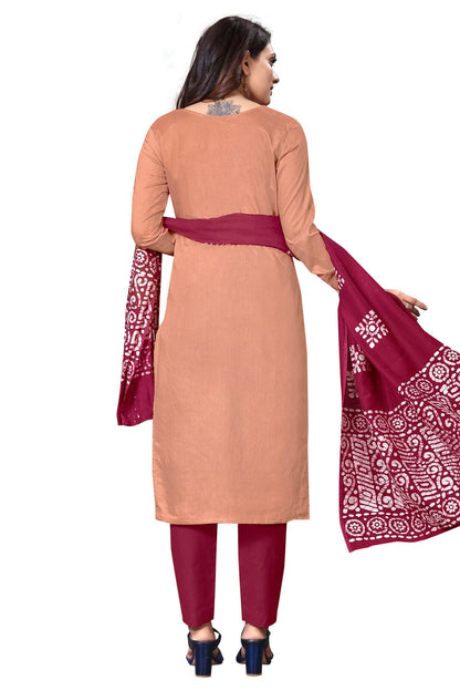 Peach Colour Unstitched Cotton Straight Suit