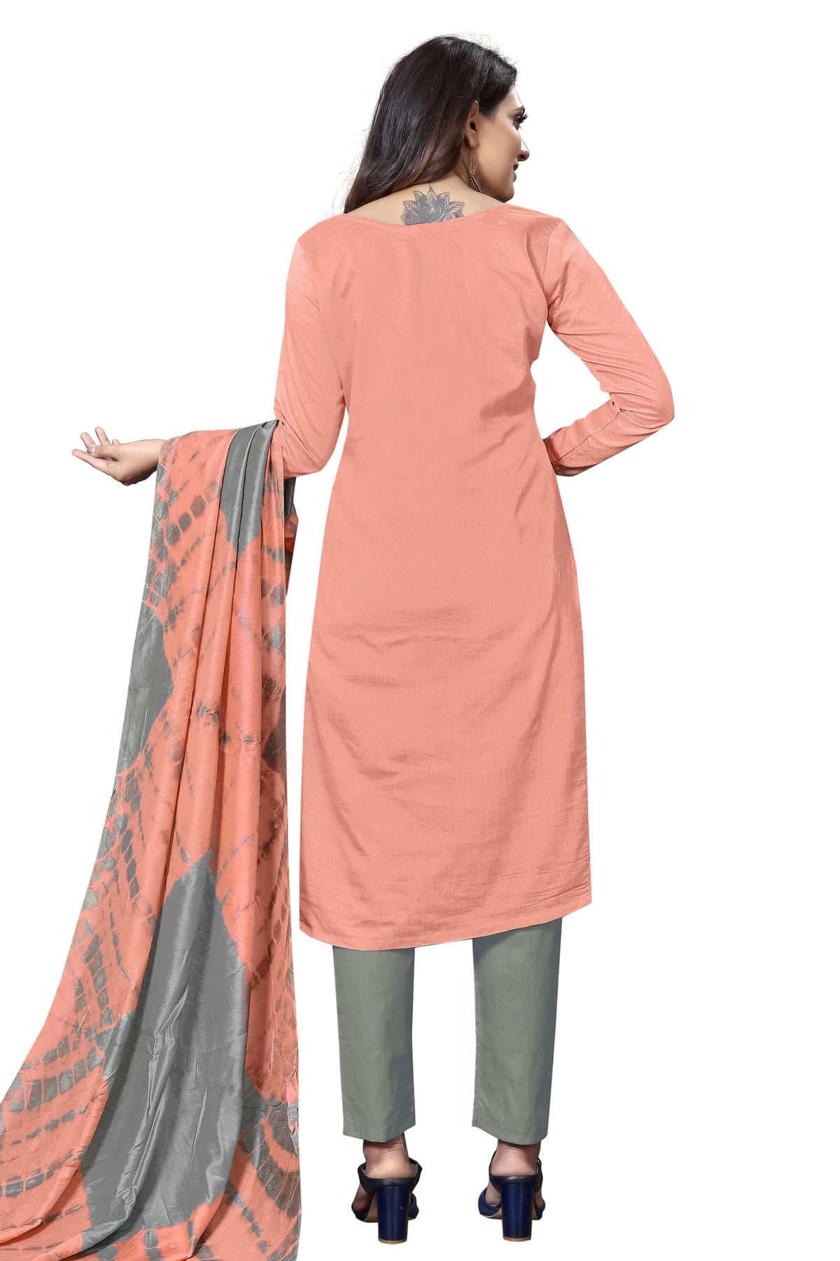 Peach Colour Unstitched Cotton Straight Suit