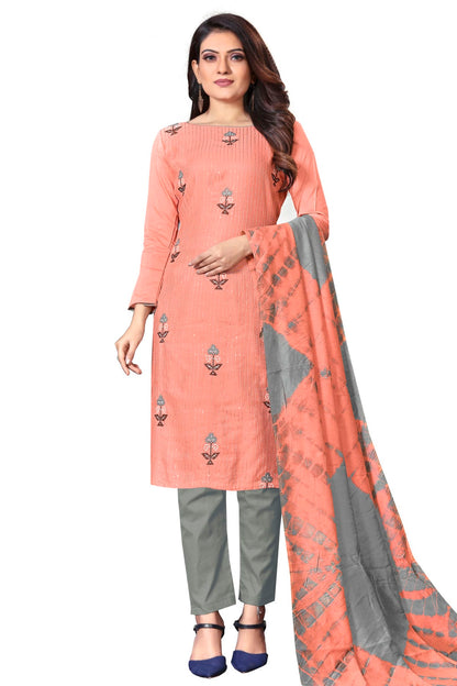 Peach Colour Unstitched Cotton Straight Suit