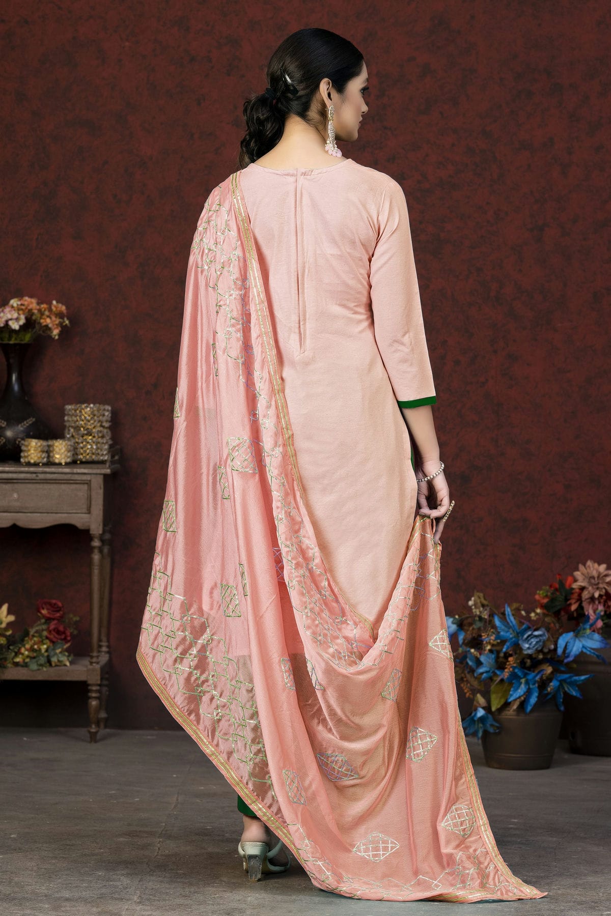 Peach Colour Unstitched Glass Cotton Fabric Straight Suit