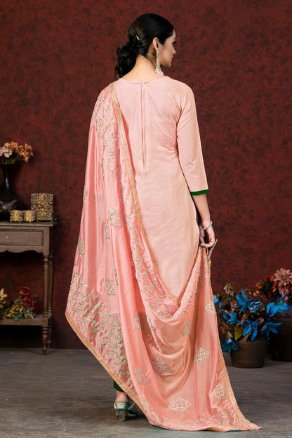 Peach Colour Unstitched Glass Cotton Fabric Straight Suit