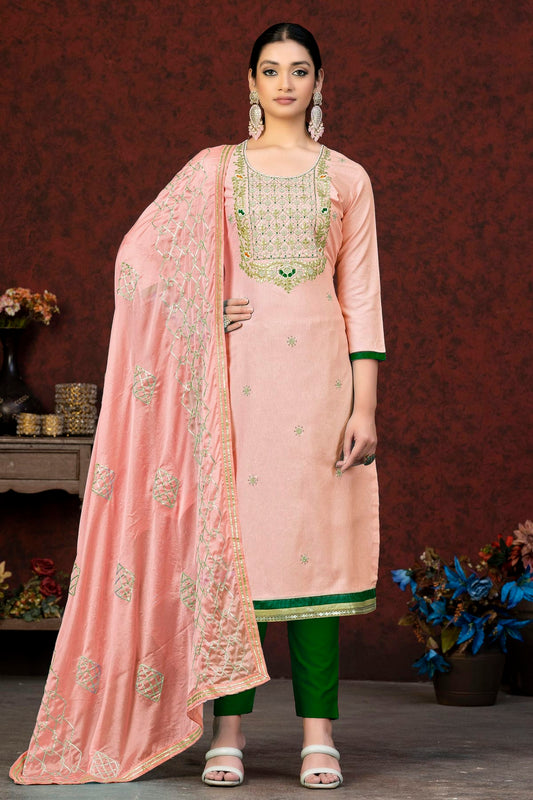 Peach Colour Unstitched Glass Cotton Fabric Straight Suit