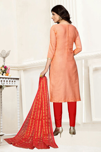 Peach Colour Unstitched Glass Cotton Straight Suit