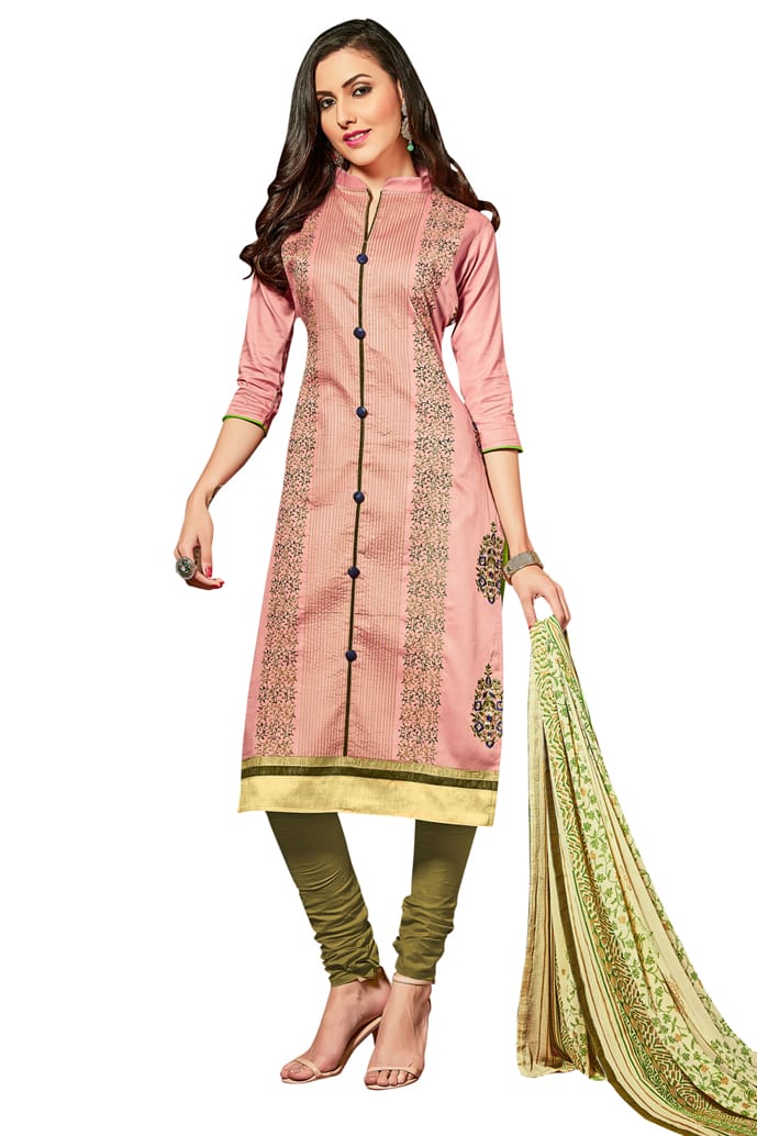 Peach Colour Unstitched Glaze Cotton Churidar Suit