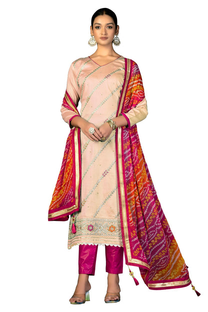 Peach Colour Unstitched Jam Cotton Fabric Straight Suit