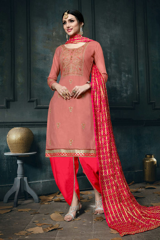 Peach Colour Unstitched Jam Cotton Straight Suit