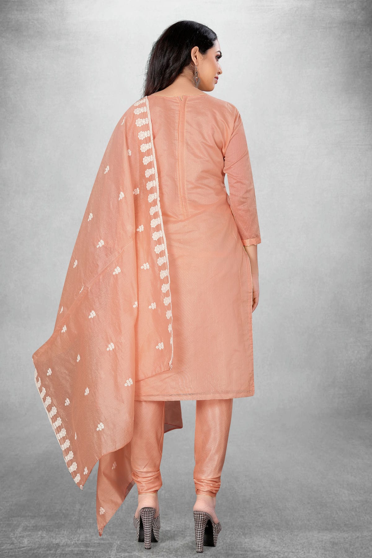 Peach Colour Unstitched Modal Chanderi Churidar Suit