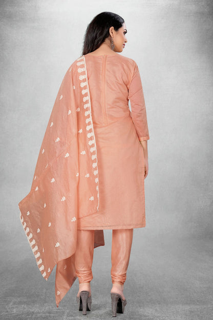 Peach Colour Unstitched Modal Chanderi Churidar Suit