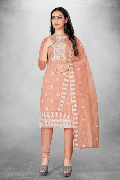 Peach Colour Unstitched Modal Chanderi Churidar Suit