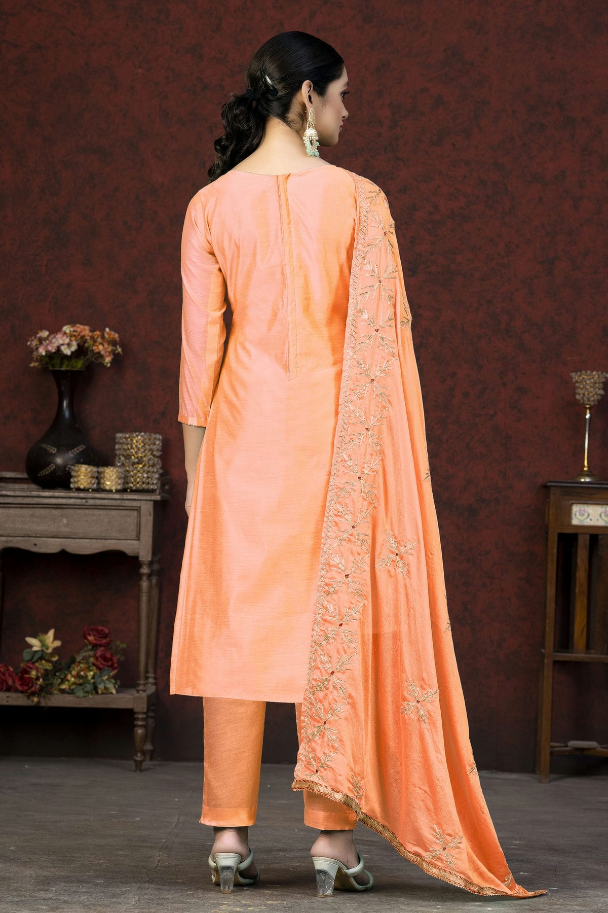 Peach Colour Unstitched Modal Cotton Fabric Straight Suit