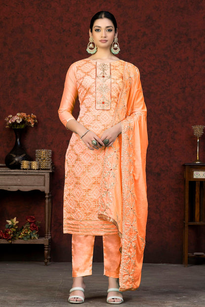 Peach Colour Unstitched Modal Cotton Fabric Straight Suit