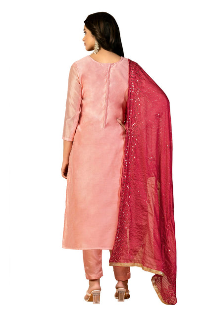 Peach Colour Unstitched Modal Cotton Fabric Straight Suit