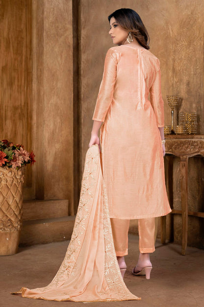 Peach Colour Unstitched Modal Cotton Pant Style Suit