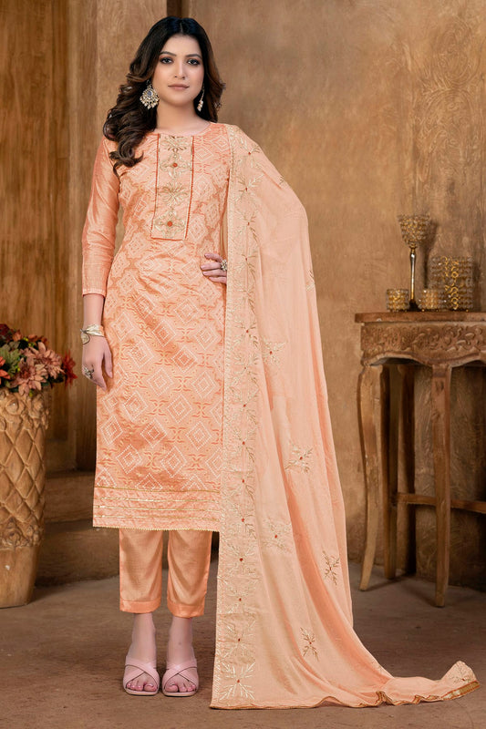 Peach Colour Unstitched Modal Cotton Pant Style Suit