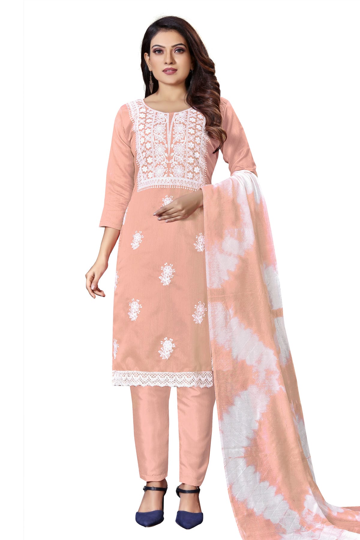 Peach Colour Unstitched Modal Cotton Straight Suit