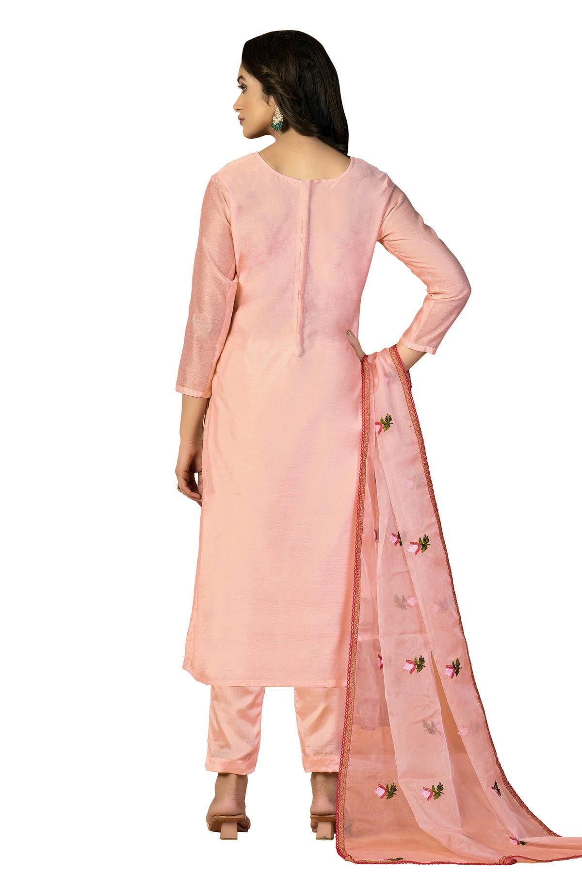 Peach Colour Unstitched Modal Silk Fabric Straight Suit