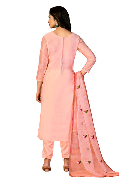 Peach Colour Unstitched Modal Silk Fabric Straight Suit