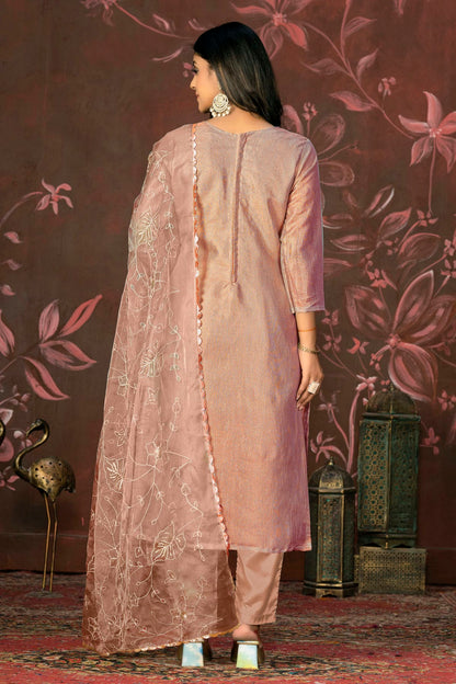 Peach Colour Unstitched Simmar Cotton Pant Style Suit