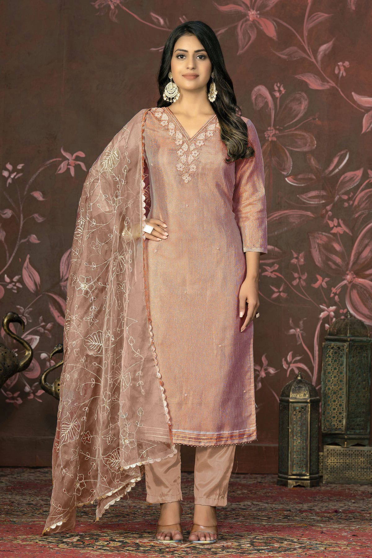 Peach Colour Unstitched Simmar Cotton Pant Style Suit