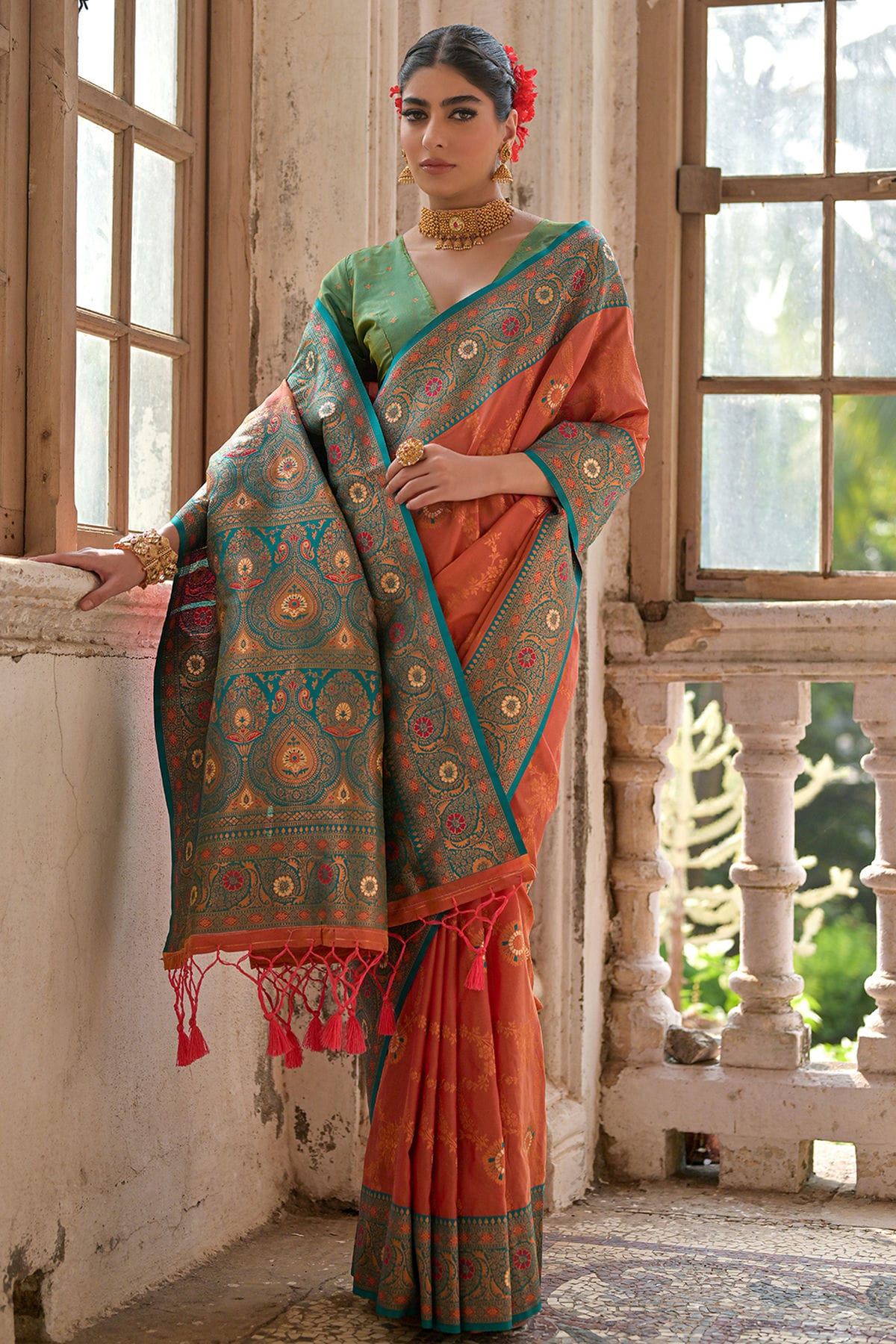 Peach Colour Woven Work Banarasi Silk Saree VSSD1260003